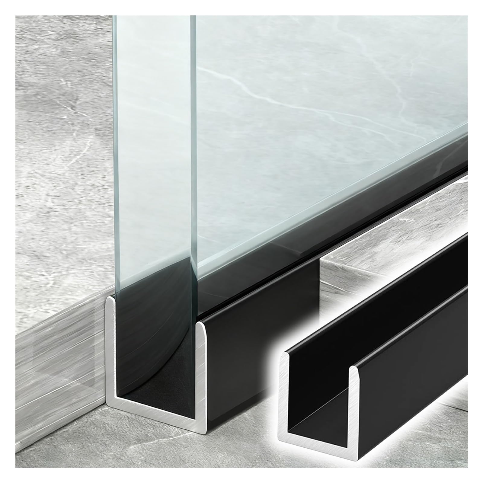 Profilé en U pour verre haut de gamme, canal aluminium extra profond de 100cm finition noir mat