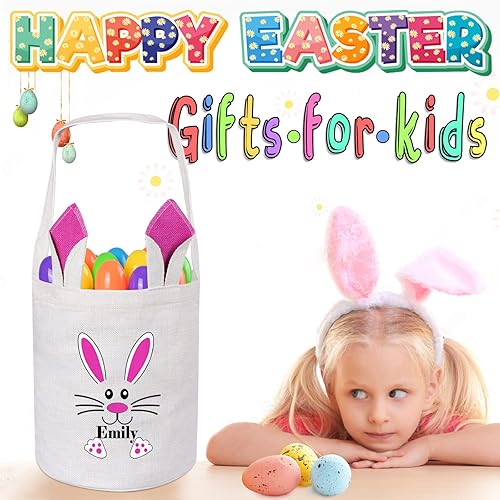 Miniatura 4 de Touber - Cesta de Pascua personalizada para niños, paquete de 4 bolsas de cesta de Pascua para niños, cesta de conejo de Pascua, regalos