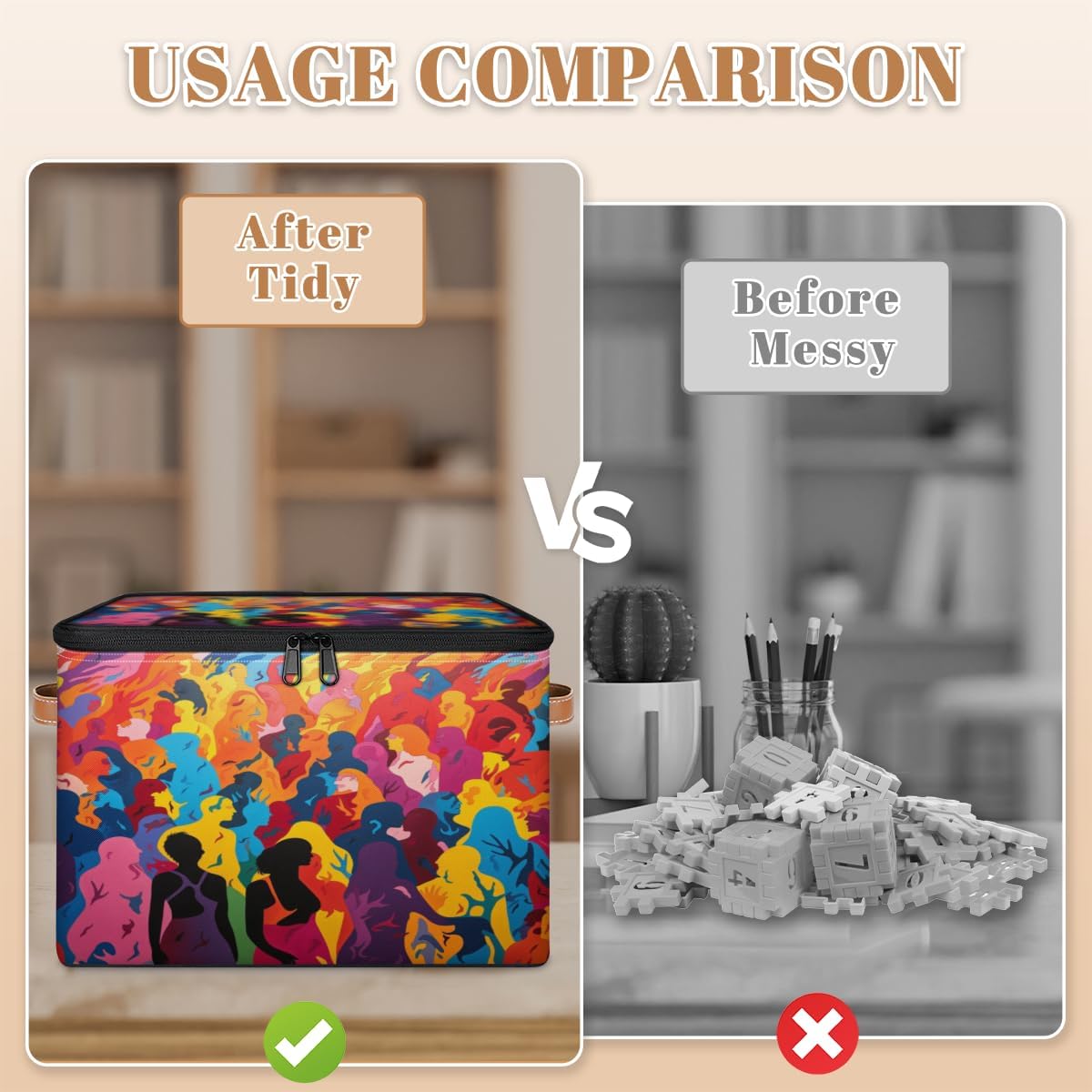 Storage Bin Set of 2 Rainbow Modern Art Storage Basket with Zipper Lid & Handle Foldable Closet Shelf 2 Pack Cloth Organizer Basket Cube Bins Clothes Organizer for Nursery, Bedroom