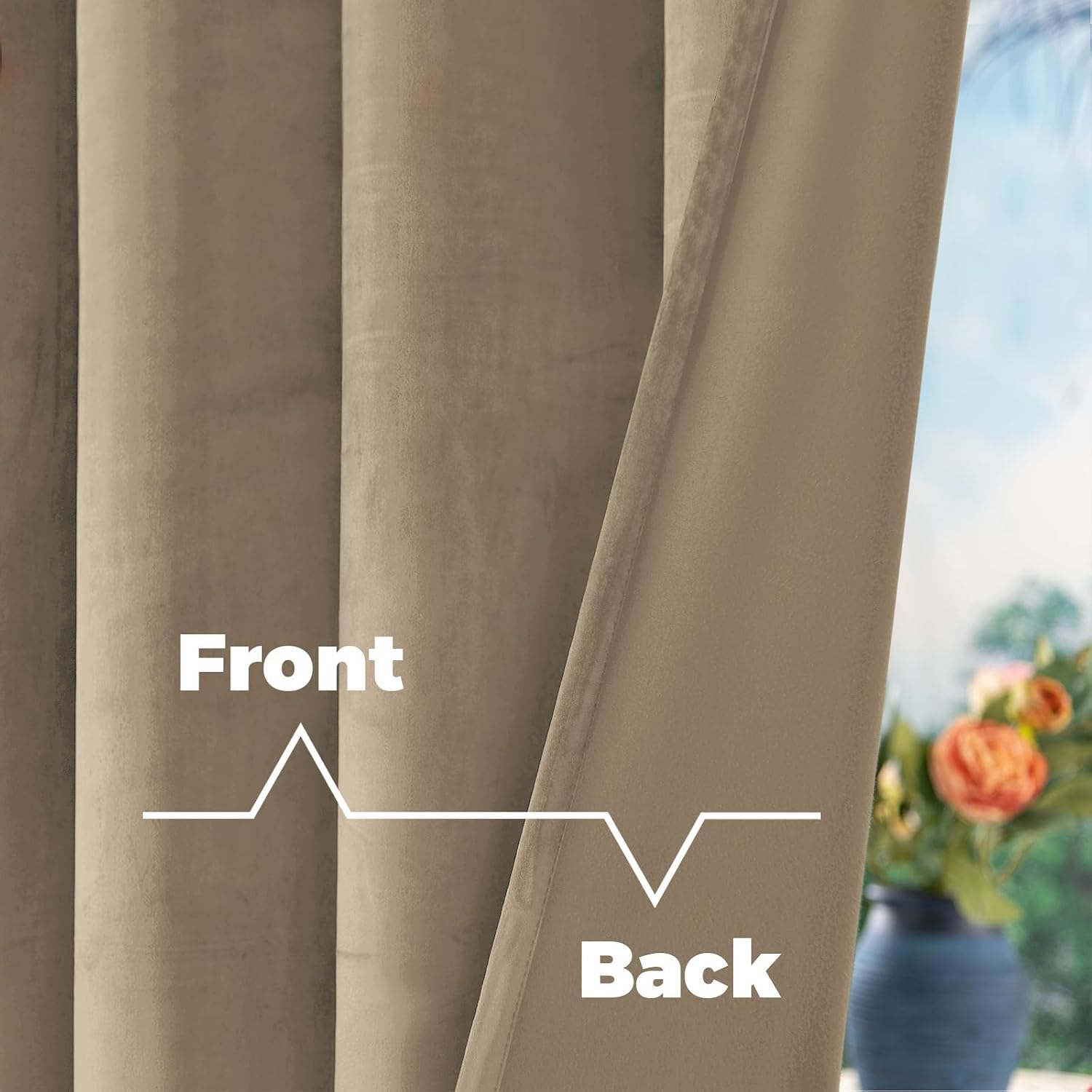  Taupe Velvet Blackout Curtains 72 Inch Length for Bedroom, 2 Panels thumbnail