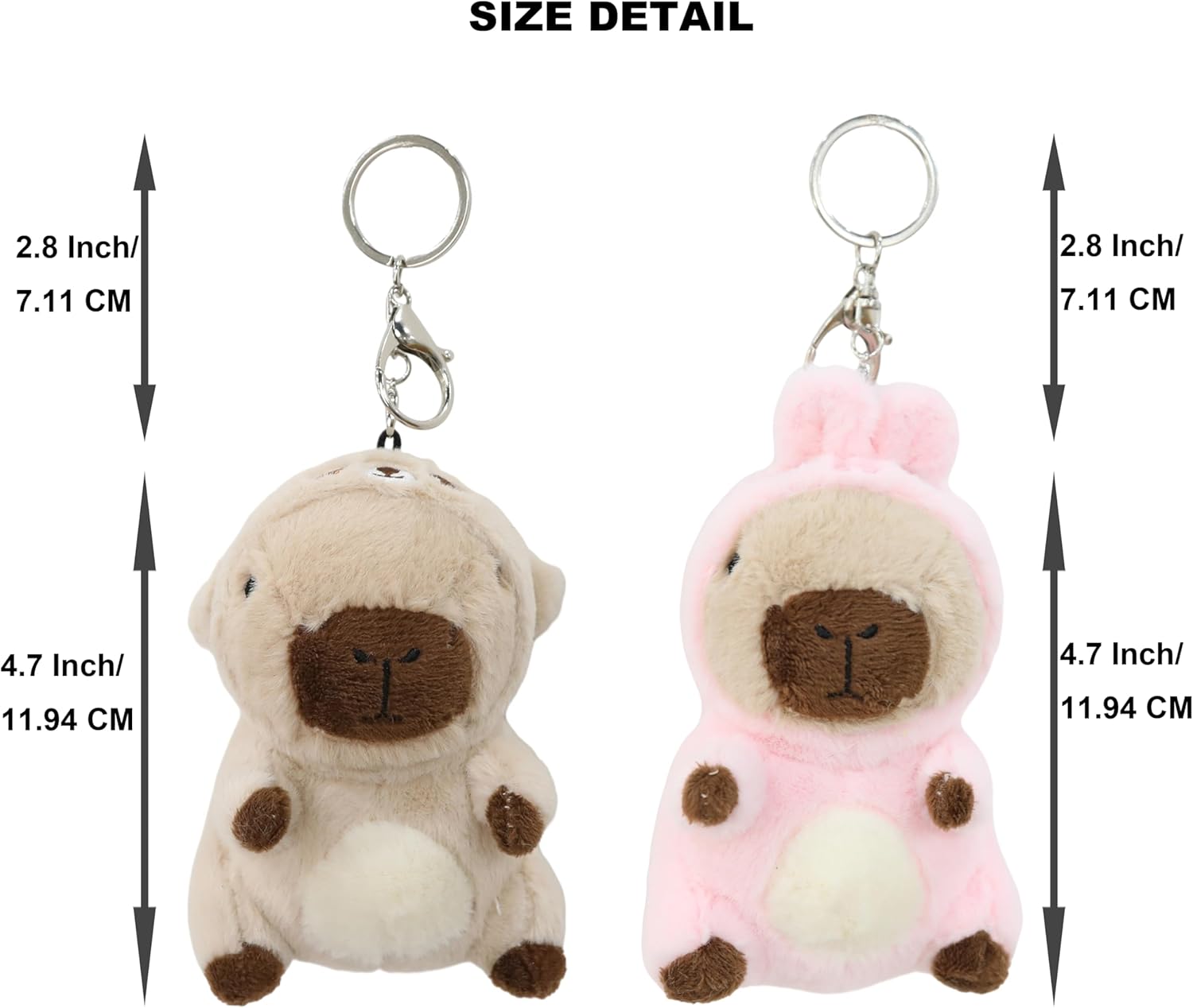 Capybara Plush Keychain, Cute Capybara Dressed as Animal, Soft Stuffed Animal Pendant for Bag Charm Car Key