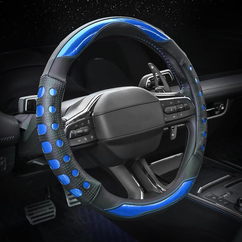 Capa para Volante Valleycomfy em Couro Sintético Azul para Volantes de 36,8 a 38,1 cm
