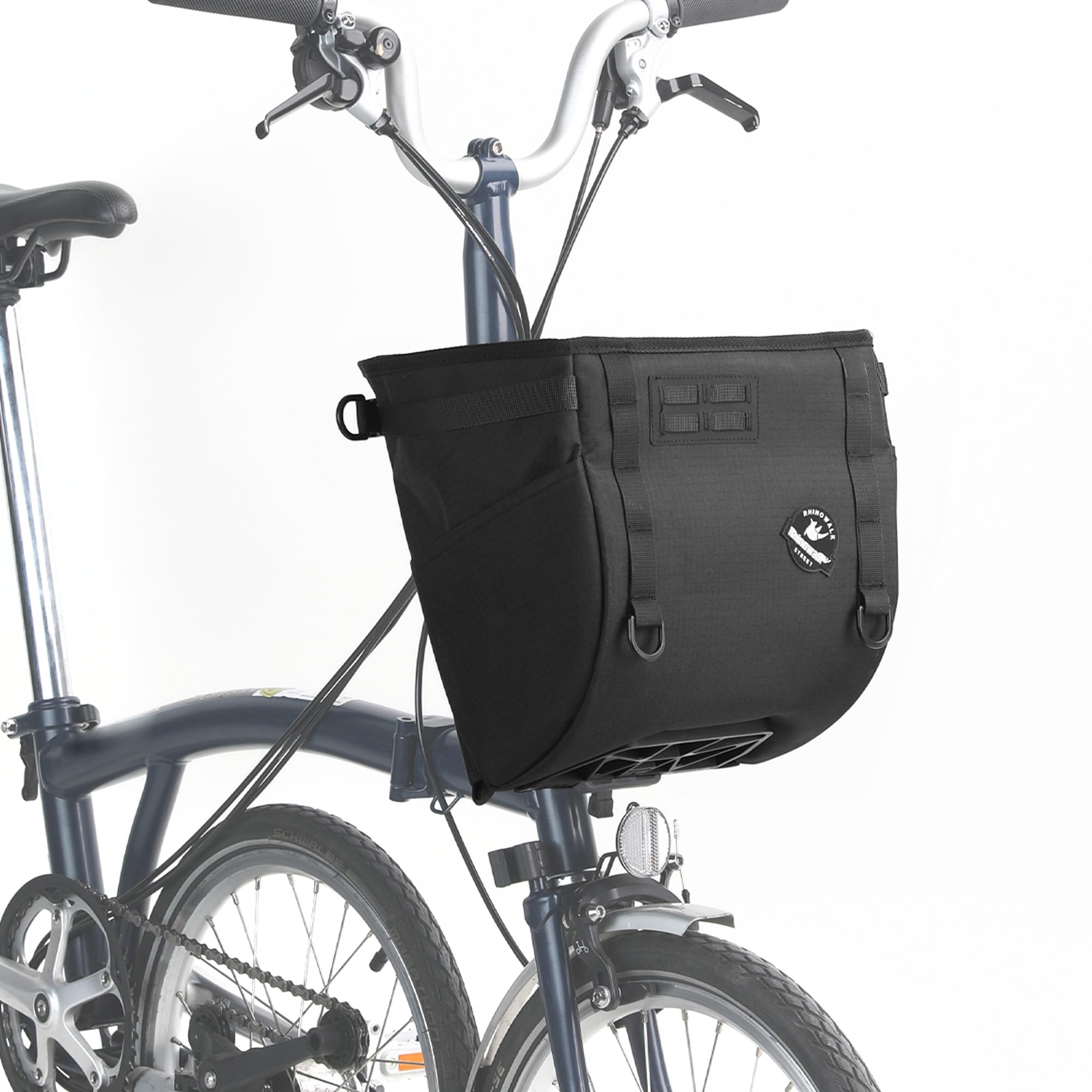 Rhinowalk Bicycle Handlebar Basket Front, Folding Detachable Bike Basket with Quick Release, Easy Install Cycling Picnic Bag, Shoulder Strap and Rain Cover Included