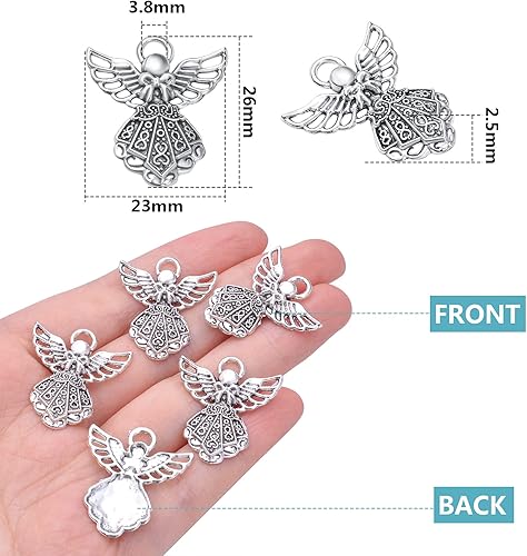 Miniatura 3 de 40 dijes de hadas de ángel de plata antigua, alas de aleación tibetana, dijes de ángel guardián, colgantes vintage, accesorios para hacer joyas,