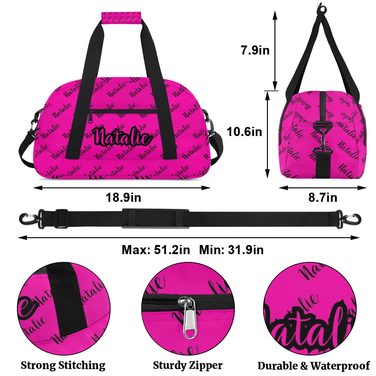 RIRIX Personalized Dance Bag Duffel Bag for Girl & Boy, Custom Sport Gym Bag Ballet Bag Weekender Bags Travel Bag Name Hot Pink Black, Option 16, SDP1113