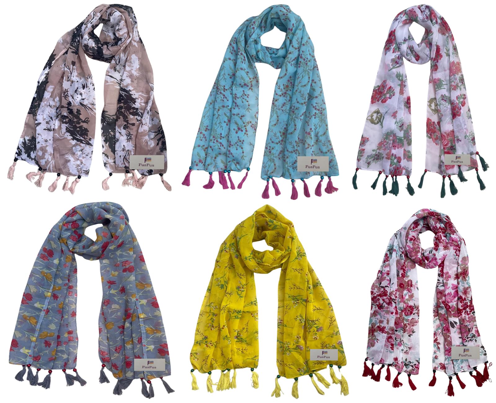 fusfus Women's Printed Chiffon Scarves and Stoles, Free Size(Multicolour, FS846) - Pack of 6-picture-48