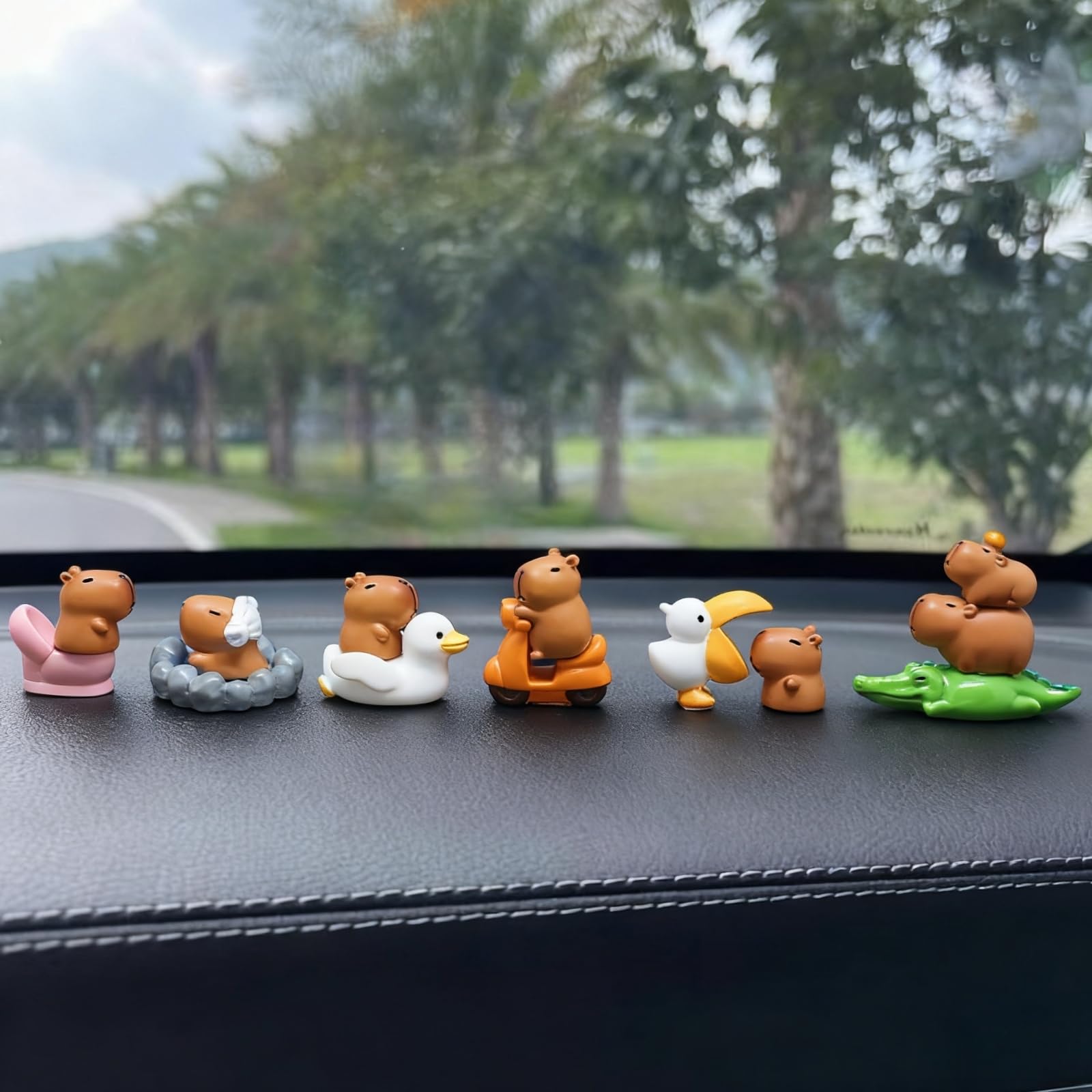 Yexthos 6 Pcs Capybara Car Dashboard Decorations, Mini Capybara Car Rearview Mirror Accessories, Cute Car Interior Accessories Office Home Decor for