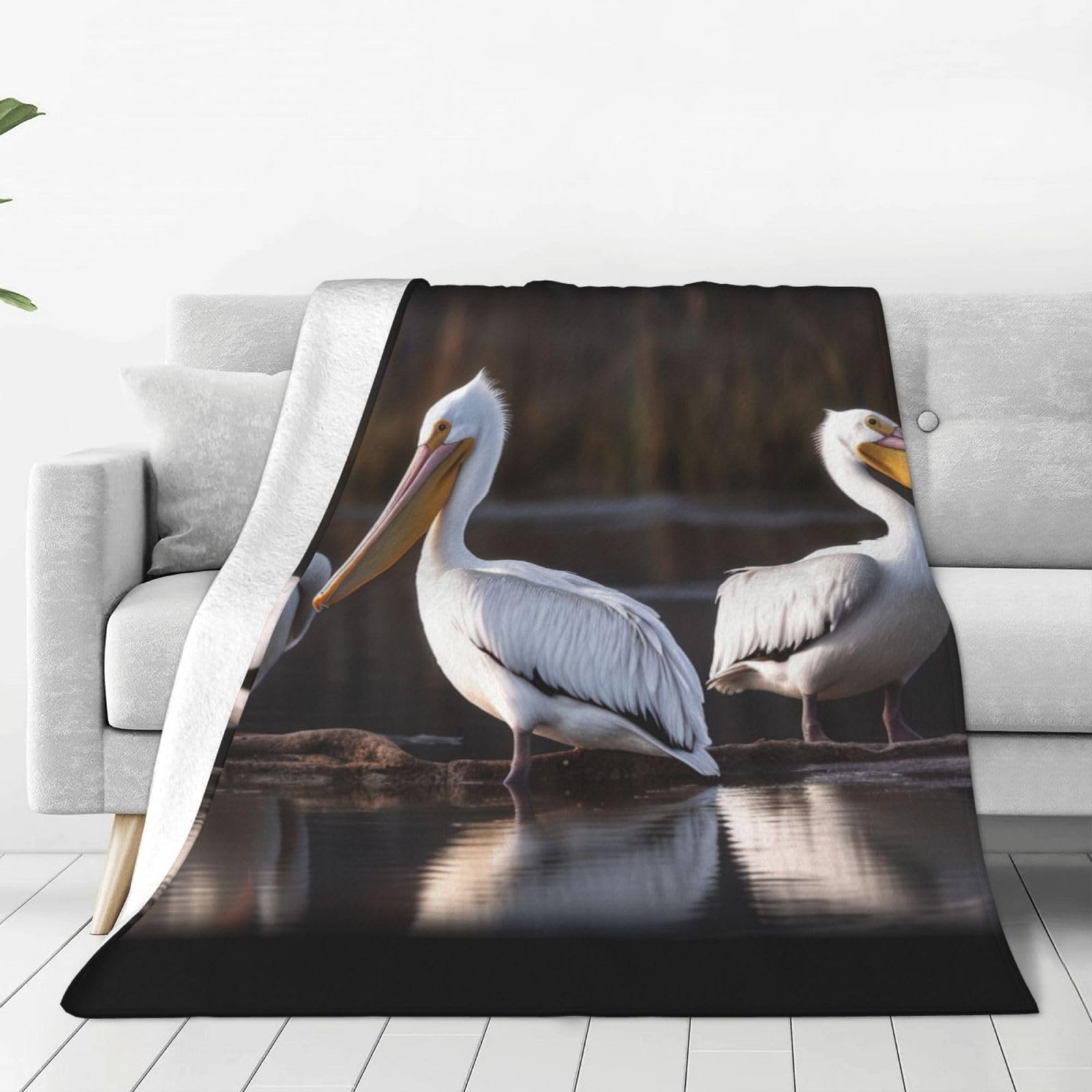 KLOPH Three Pelicans Throw Blanket 60"x50" Flannel Fluffy Warm Blanket for Couch, Reversible Plush Blankets for Bed, Comfy Fuzzy Blanket for Sofa, Plush Lightweight-Blankets for All Season