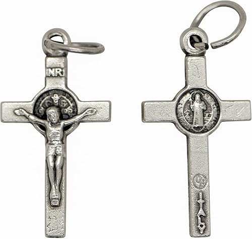 Dije de crucifijo de San Benito de 1 pulgada para collar o pulsera, paquete de 10, Metal, No es una piedra preciosa