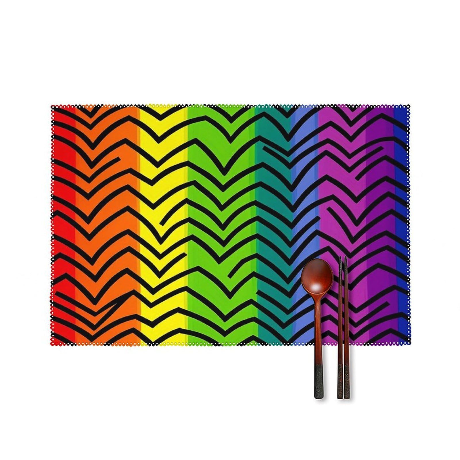 Gay Pride Rainbow Placemats Set of 6 Heat Resistant Non-Slip Place Mats Washable Wipeable Table Mats Elegant Farmhouse Placemat for Kitchen Dining Outdoor Party Table Decor