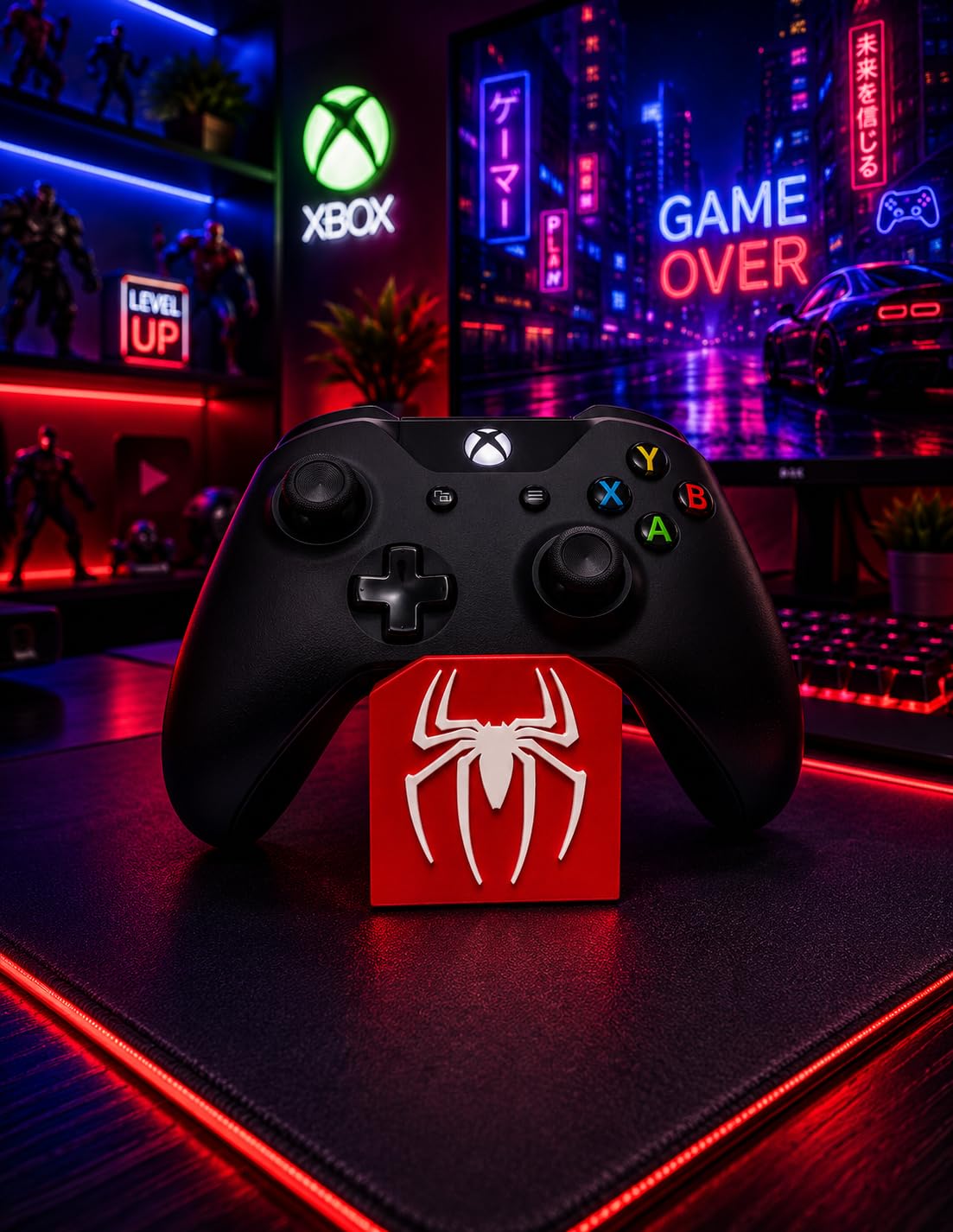 Controller Stand for Gaming Console – Universal Display Holder for PS5, Xbox & Switch Controllers | Spider-Themed Design | Anti-Slip Base | Desk Organizer for Gamers (RED-White)-image-39