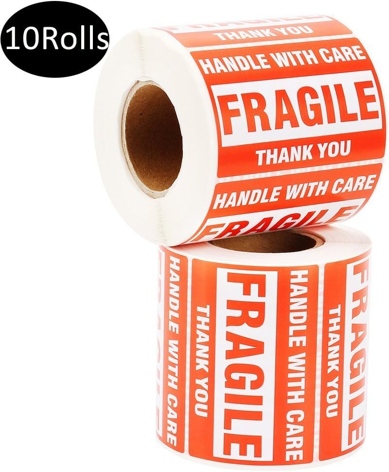 MFLABEL Fragile Stickers 2"x3" - 1000 Handle with Care & Thank You Shipping Labels (2 Rolls of 500) | Self-Adhesive for Boxes, Cartons, Glass | Tear-Resistant, Strong Grip