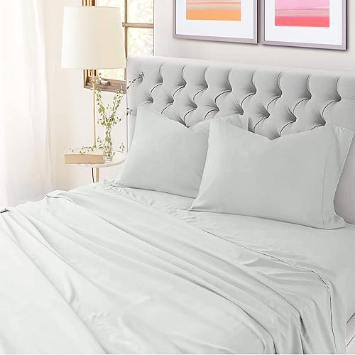 GULLIVER Sábana de algodón tamaño Queen en color gris 1 pieza se adapta a bolsillos de colchón de hasta 15 pulgadas de profundidad transpirable y