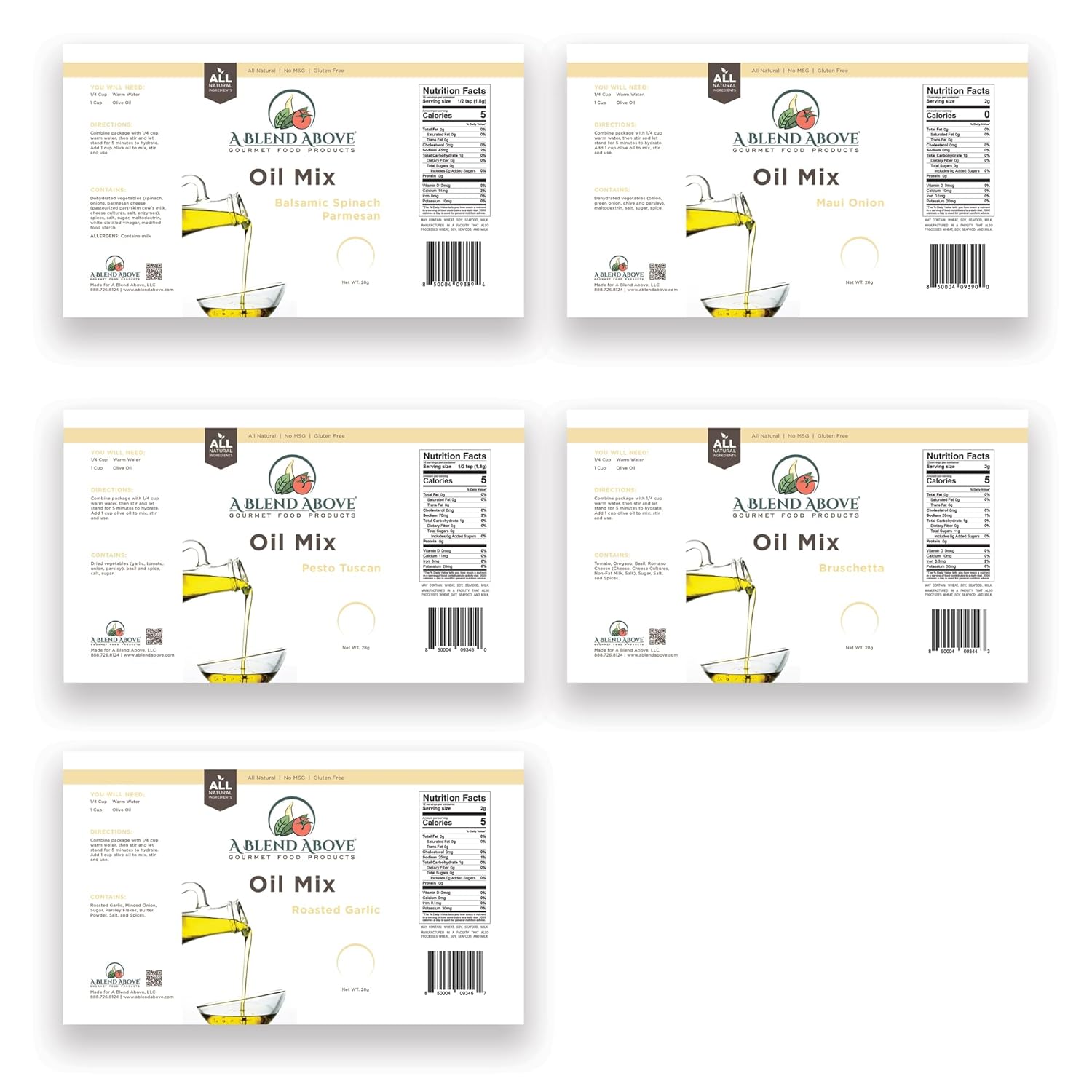 A Spice Above A Blend Above Olive Oil Dip Mix, Best Sellers - Roasted Garlic, Tomato Black Olive, Pesto, Balsamic Spinach Parmesan, and Bruschetta