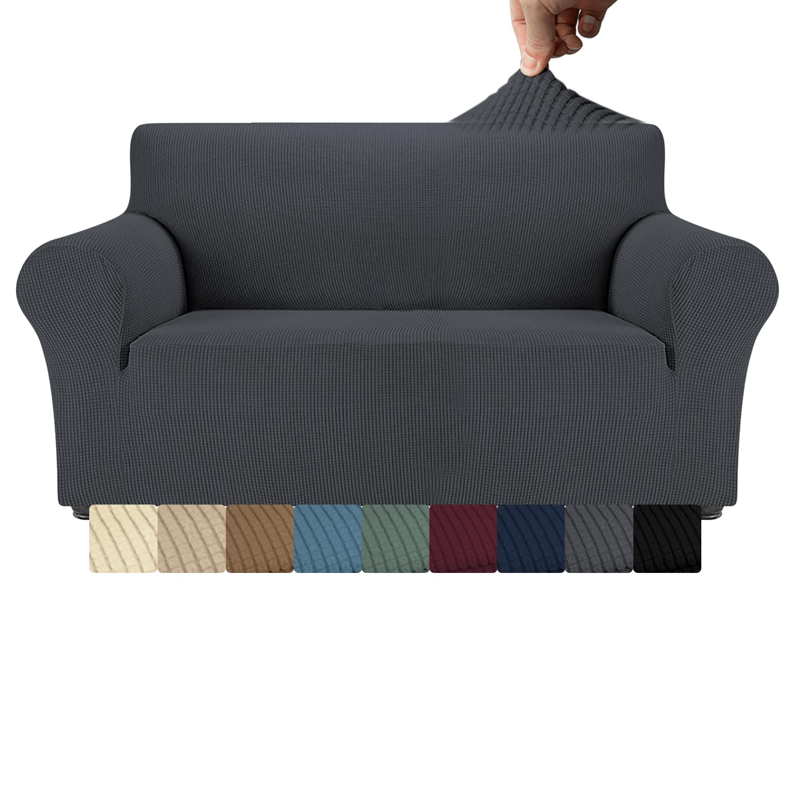 Hochelastischer 3-Sitzer-Sofabezug, superweich, Jacquard-Spandex, Möbelschutz für Kinder und Haustiere, 1 Stück, stilvoll, rutschfest, waschbar, für Leder-Baumwoll-Sofas (Grau, 3-Sitzer)