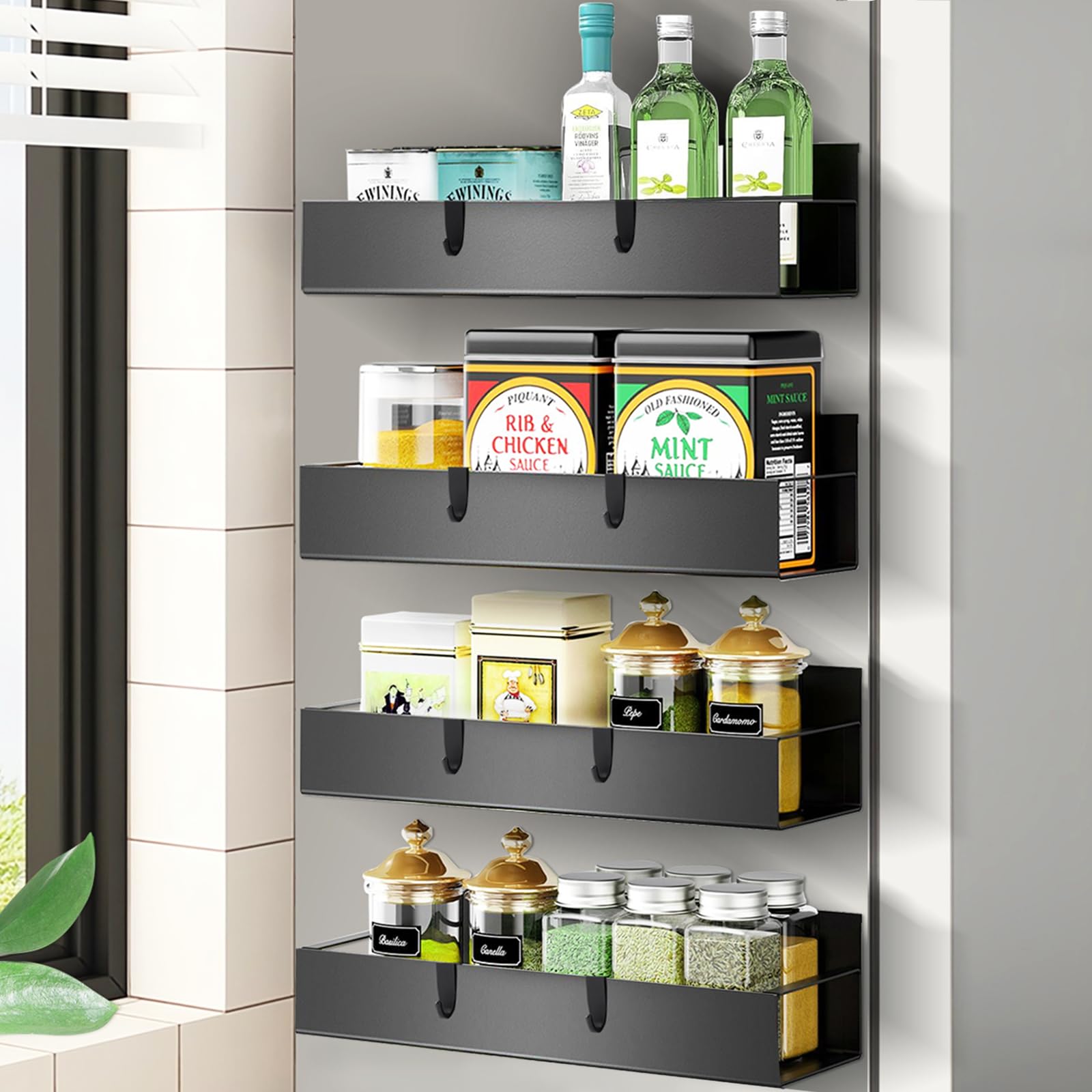 Magnetic Spice Rack for Fridge - 4 Pack Magnetic Shelf Kitchen Spice ...