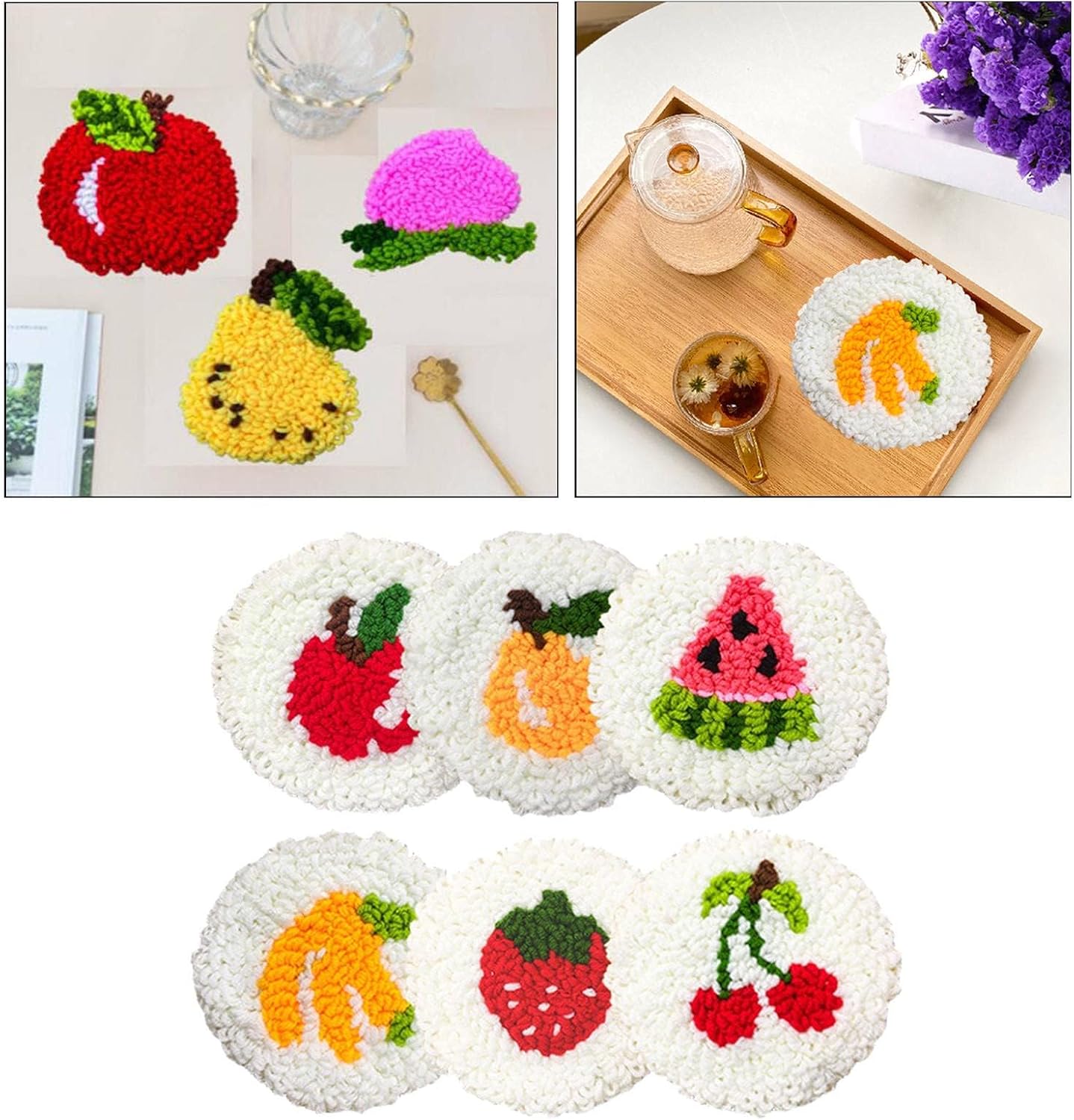 Shurhome Fruit Pattern Embroidery Punching Needle Set for Beginner Adult Includes Yarn Cloth Punching Needle Supplies