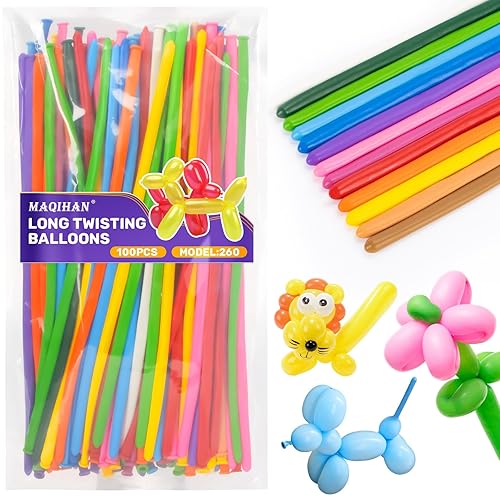 MAQIHAN Long Balloons for Balloon Animals - 260Q Long Skinny Balloons for Tying Balloon Arch Assorted Colors Globos Largos Clown Latex Twisting Balloons Birthday Wedding Carnivals Party Decoration - Multi