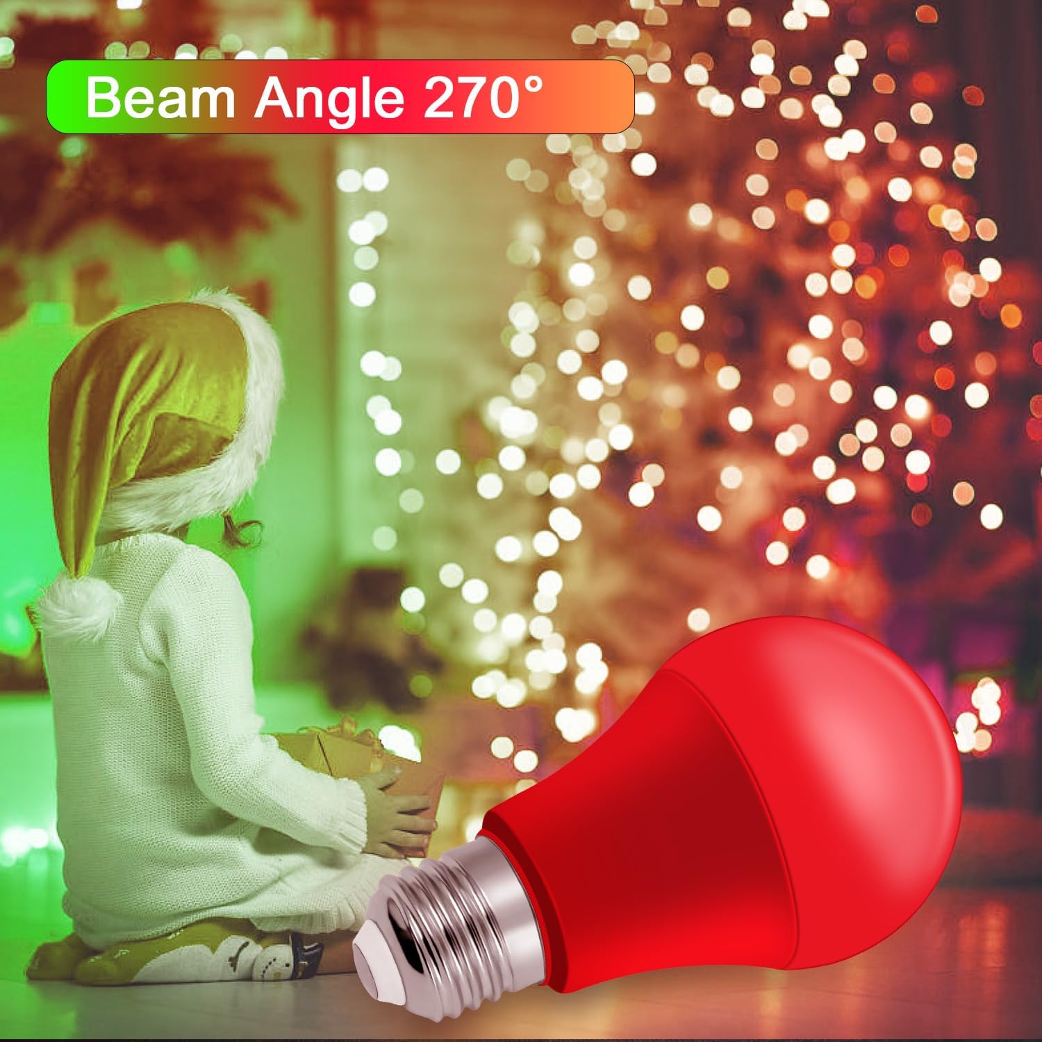 Red and Green Light Bulbs, 4 Pack, Christmas Light Bulbs, A19 LED Red Light Bulb, Green Light Bulb, 60W Equivalent 9W E26 Porch Outdoor for Christmas, Party, Home Lighting