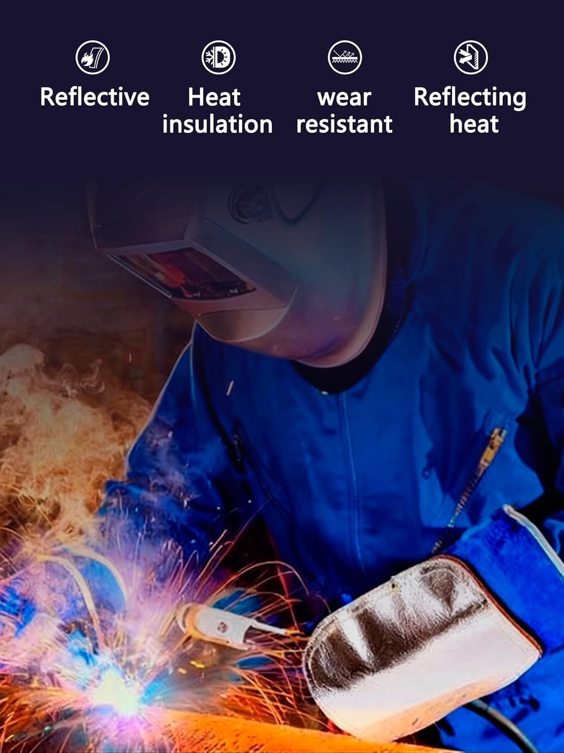 Watris Veiyi Hand Heat Shield, Welding Hand Pad, Split Cowhide Leather Aluminized Back Welding Gloves for Boiler Cutting