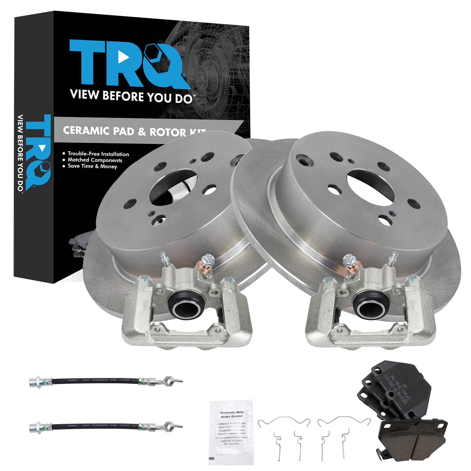 TRQ Rear Brake Pad &amp; Rotor Kit Ceramic Compatible with 2005-2006 Toyota Corolla