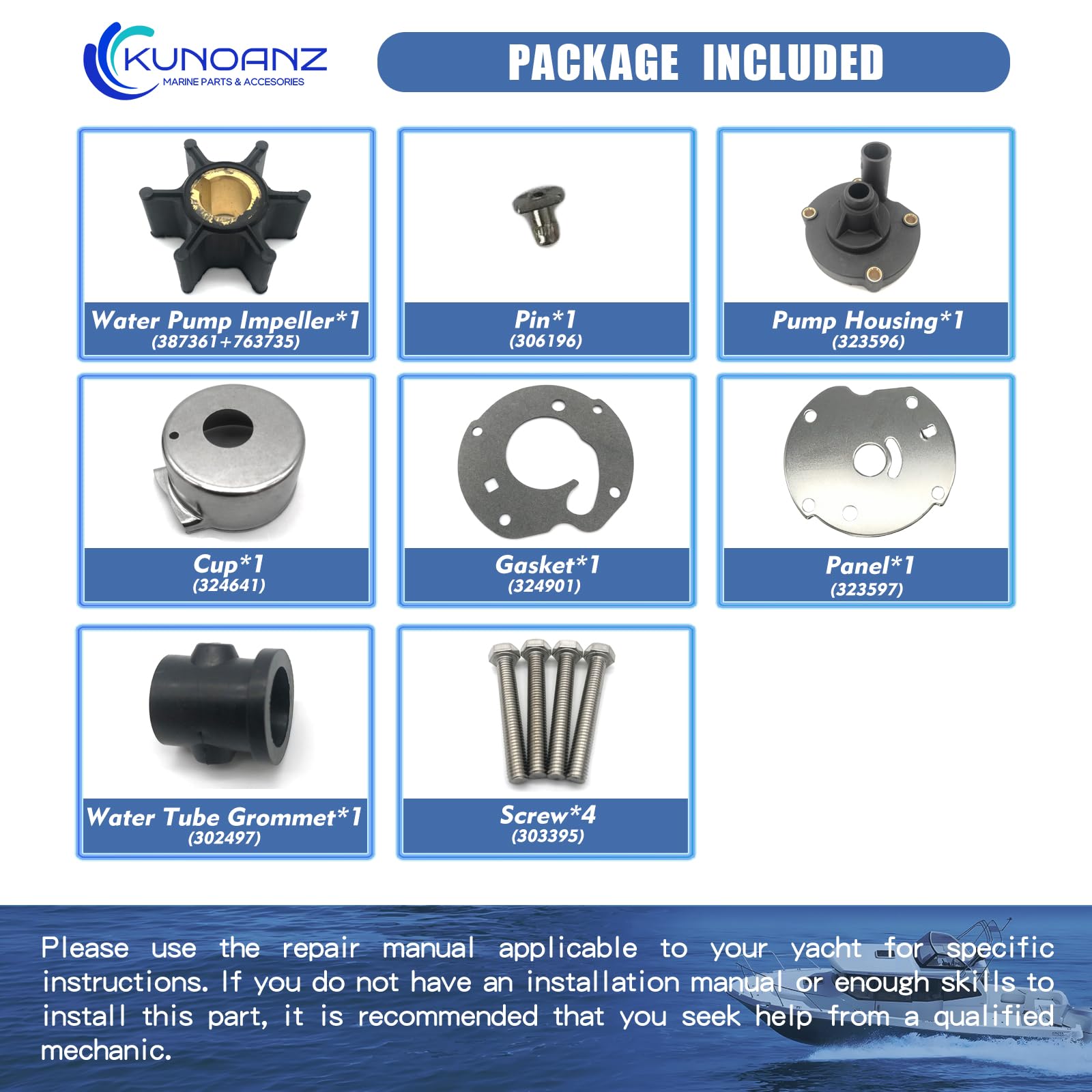 Kit De Réparation Pompe à Eau Baceyong – Compatible JOHNSON EVINRUDE 5.5/6/7.5 HP (1954-1979) – Pièces 763758, 778166, 391391, 382797