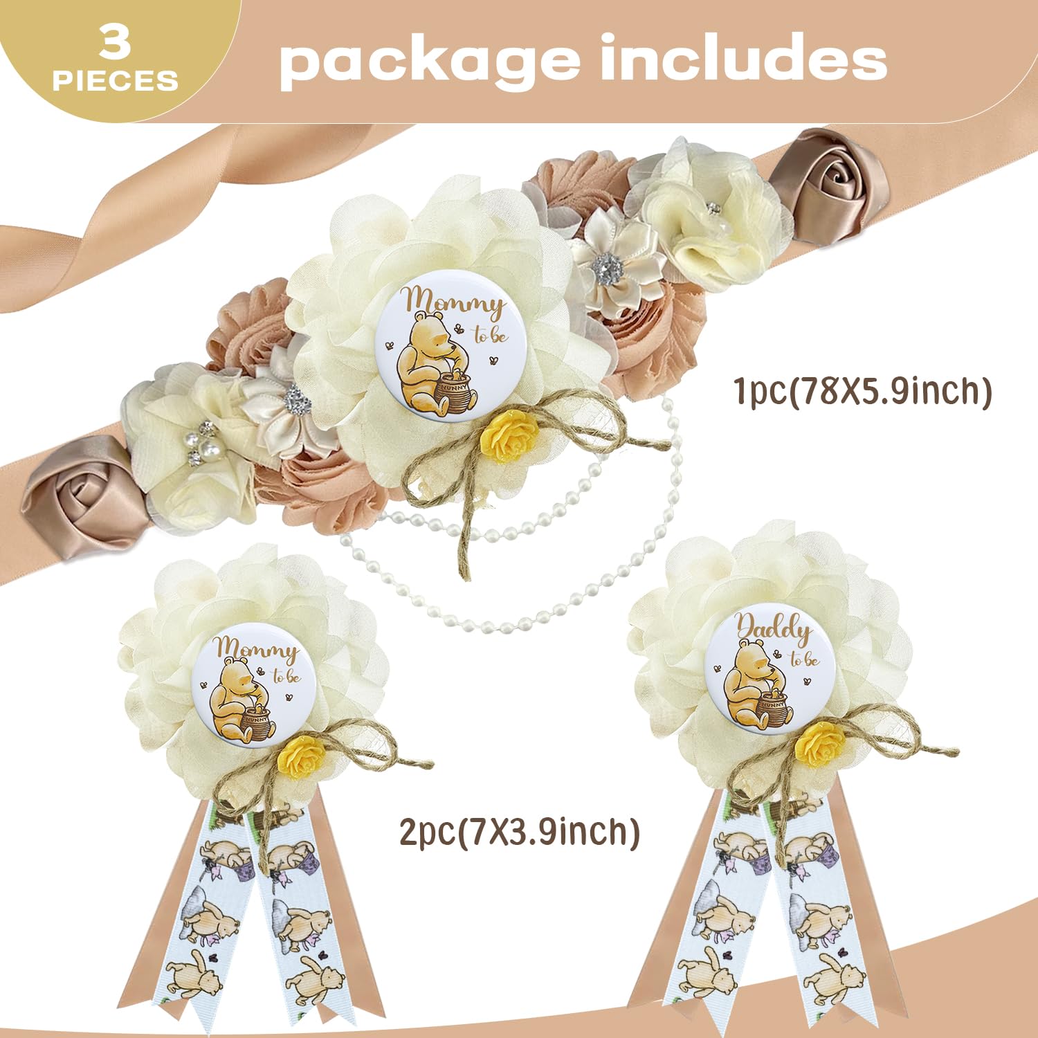Cloud Theme Baby Shower Sash & Corsage Set - Maternity Belly Belt With Mom & Dad To Be Pins