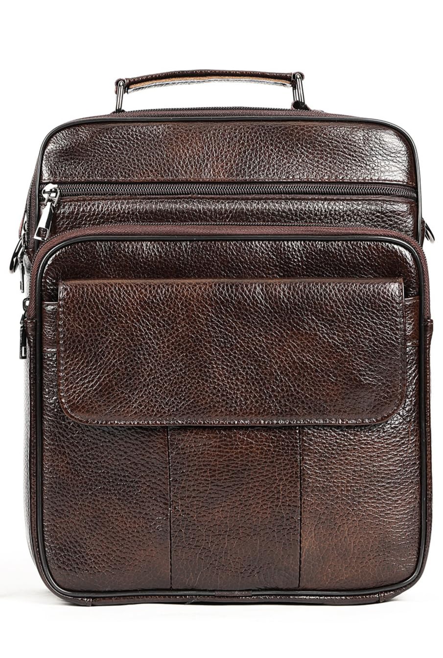 Genuine Leather Crossbody Bag for Men Shoulder Messenger Satchel Travel Handbag Business Casual Day Bag