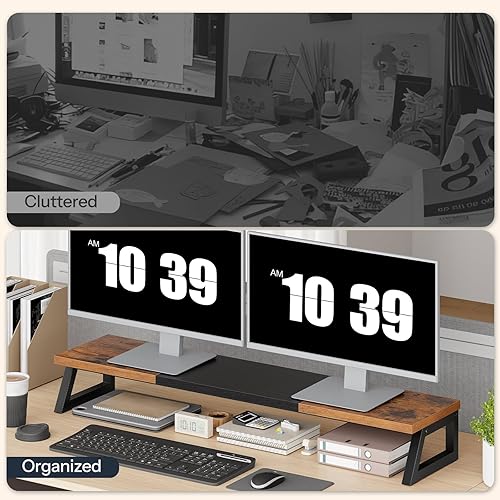 Miniatura 7 de HOOBRO Dual Monitor Stand Riser, 39 Inch Large Computer Monitor Stand for 2 Monitors, Computer Monitor Riser, Desk Shelf Organizer for Office Desk,