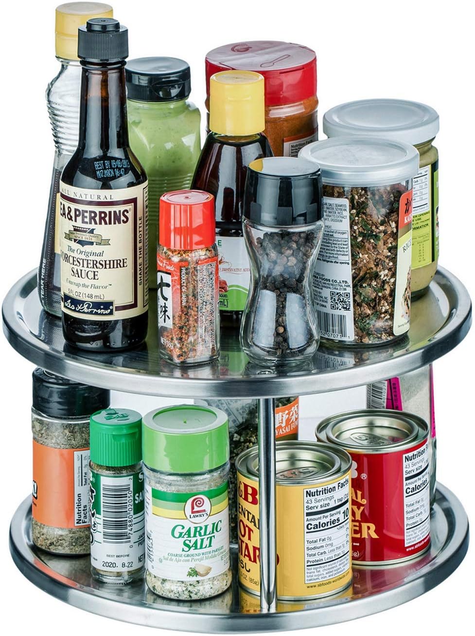 2-Tier Lazy Susan Organizer, Non-Skid Metal Lazy Susan Turntable, 10.5 inch Spice Rack, Updated Turntable Base, Double Tier Round Lazy Susan for Kitchen, Cabinet, Pantry, Spice Rack Storage