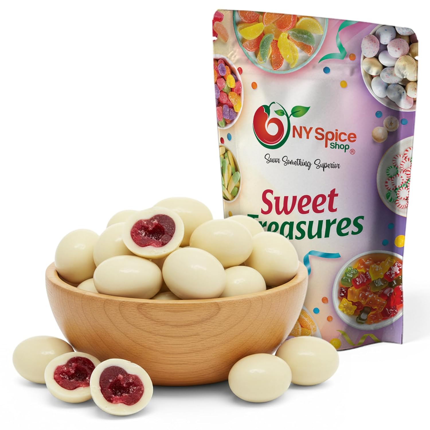 NY Spice Shop White Chocolate Covered Cherries - 3Pound Candy Coated Cherry - Trail Mix White Chocolate Sweet Nut Snacks - Healthy Cherries Snacks & Candy Buffet