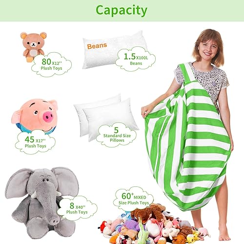 Miniatura 284 de Aubliss Almacenamiento de animales de peluche, funda para puf de terciopelo, grande de 32 pulgadas, ultra suave, organizador de almacenamiento de