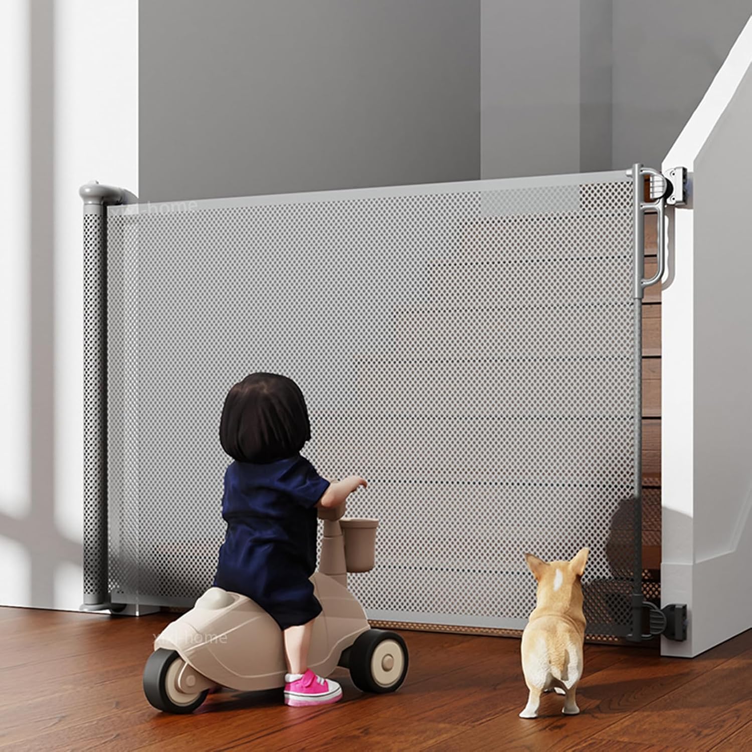 xixi-home Retractable Baby Gate Mesh Dog Gate Pet Gate,33.5" H x 118" W Retractable Gates for Stairs Mesh Pet Puppy Gate Indoor Outdoor Long Child Safety Gate for Doorways,Stairs,Hallways-Grey