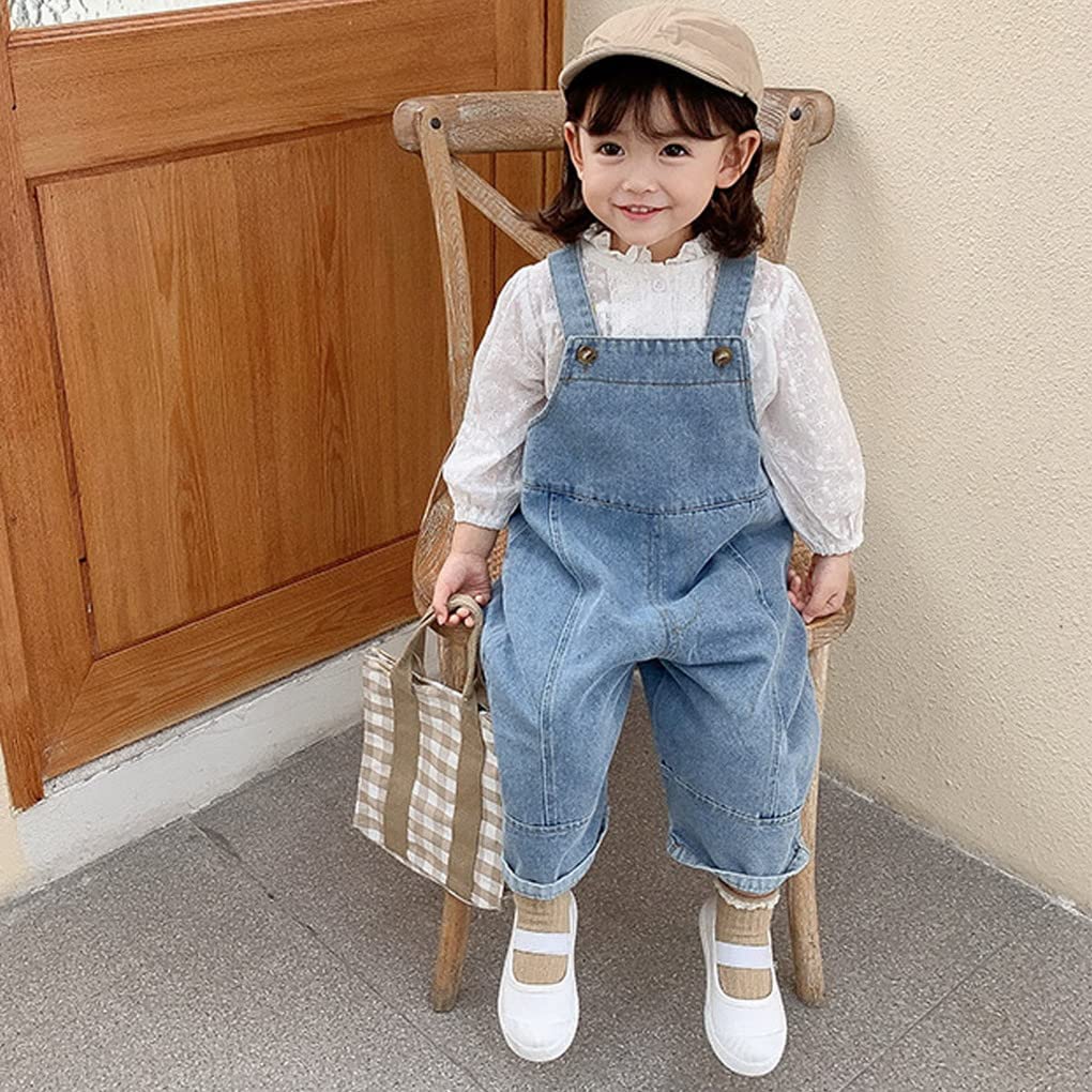 Bimba Salopette di Jeans Bambina Tuta in Denim Cotone da Neonata Carina Salopette in Denim Blu Jeans Salopette Bib Tuta Moda Casual Outfit Regolabile da Bambine 0-4 anni