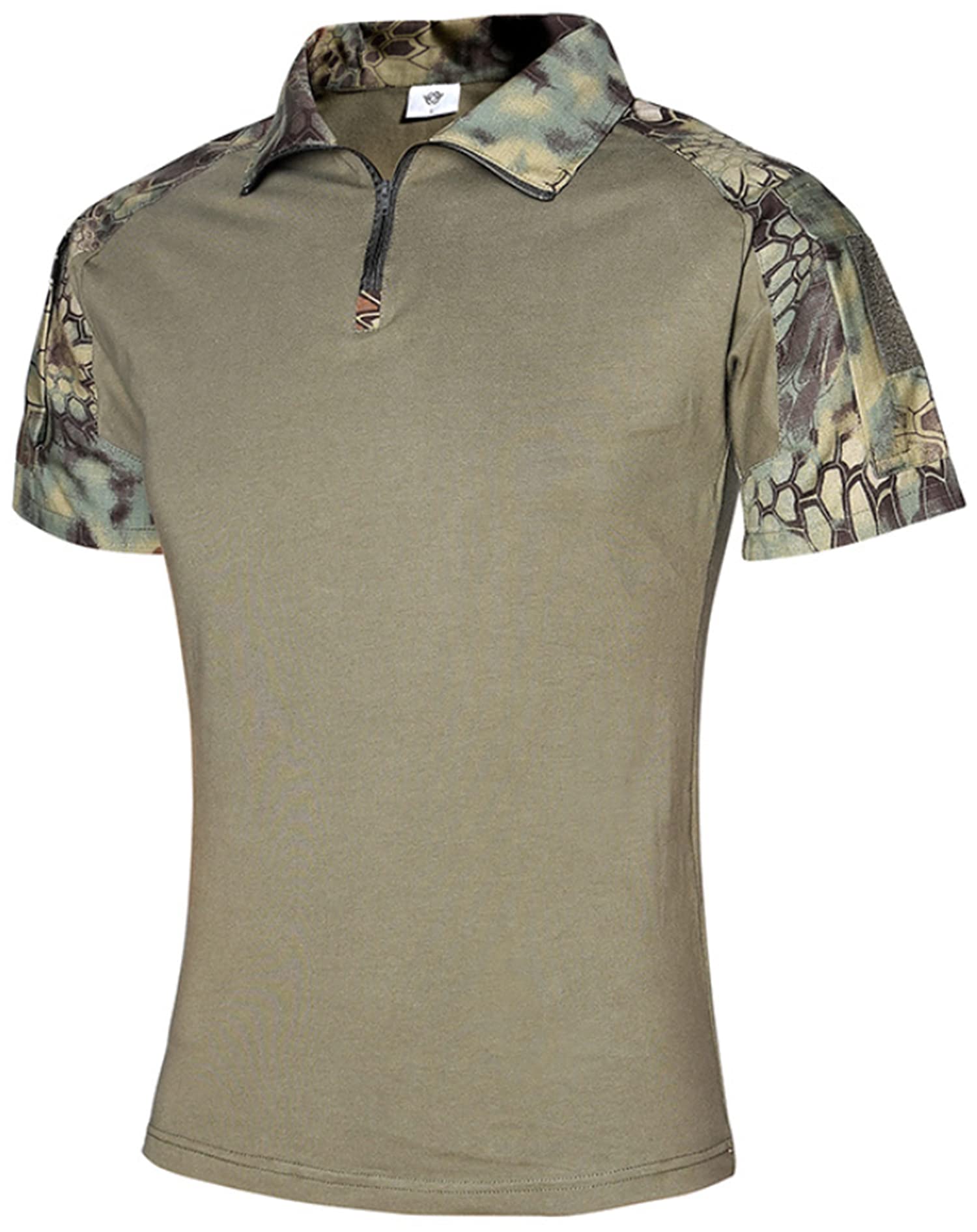 Czen Men's Short Sleeve Tactical Shirts Military Tee Outdoor Shirt Tactical Combat Shirt with Zipper (S,Green Pattern)