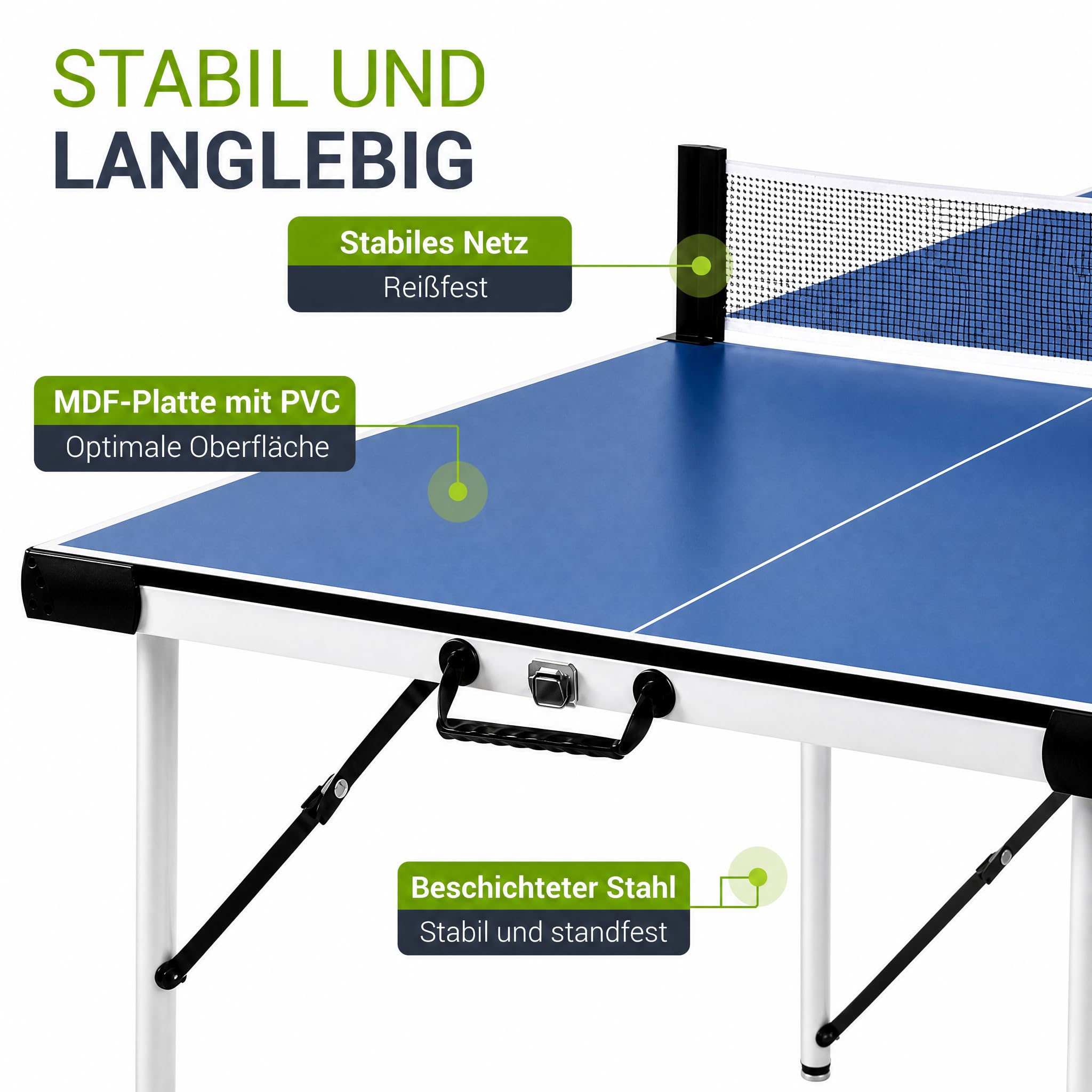 Tischtennisplatte 169cm Outdoor, Tischtennistisch Faltbar mit 6 Stützbeinen und Metallrahmen, Vormontierter Freizeitstisch Platte Stabil, Kompakte Sportplatte für Garten Terrasse Balkon