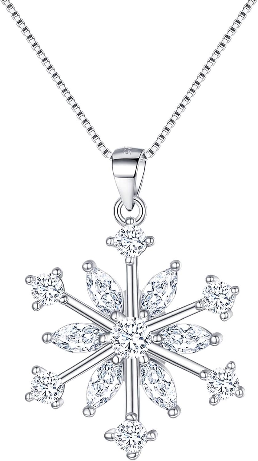 EVER FAITH Snowflake Jewerly Sterling Silver Winter Accessory Sparkle Zircon Snow Flower Pendant Necklace