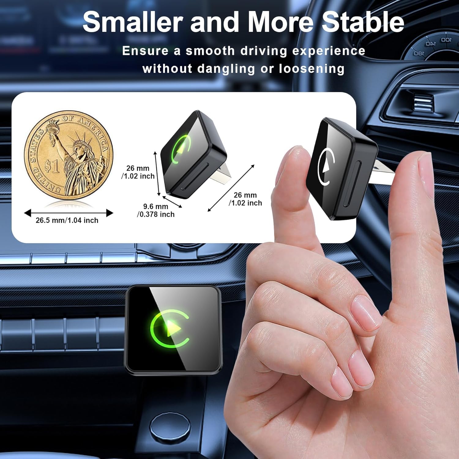 QAT Wireless CarPlay Adapter Upgrade Wired CarPlay to Wireless, Mini USB Design for Cars with Built-in Wired CarPlay Plug and Play Easy Use Fast Stable Connection Car Play for i-Phone — view 2