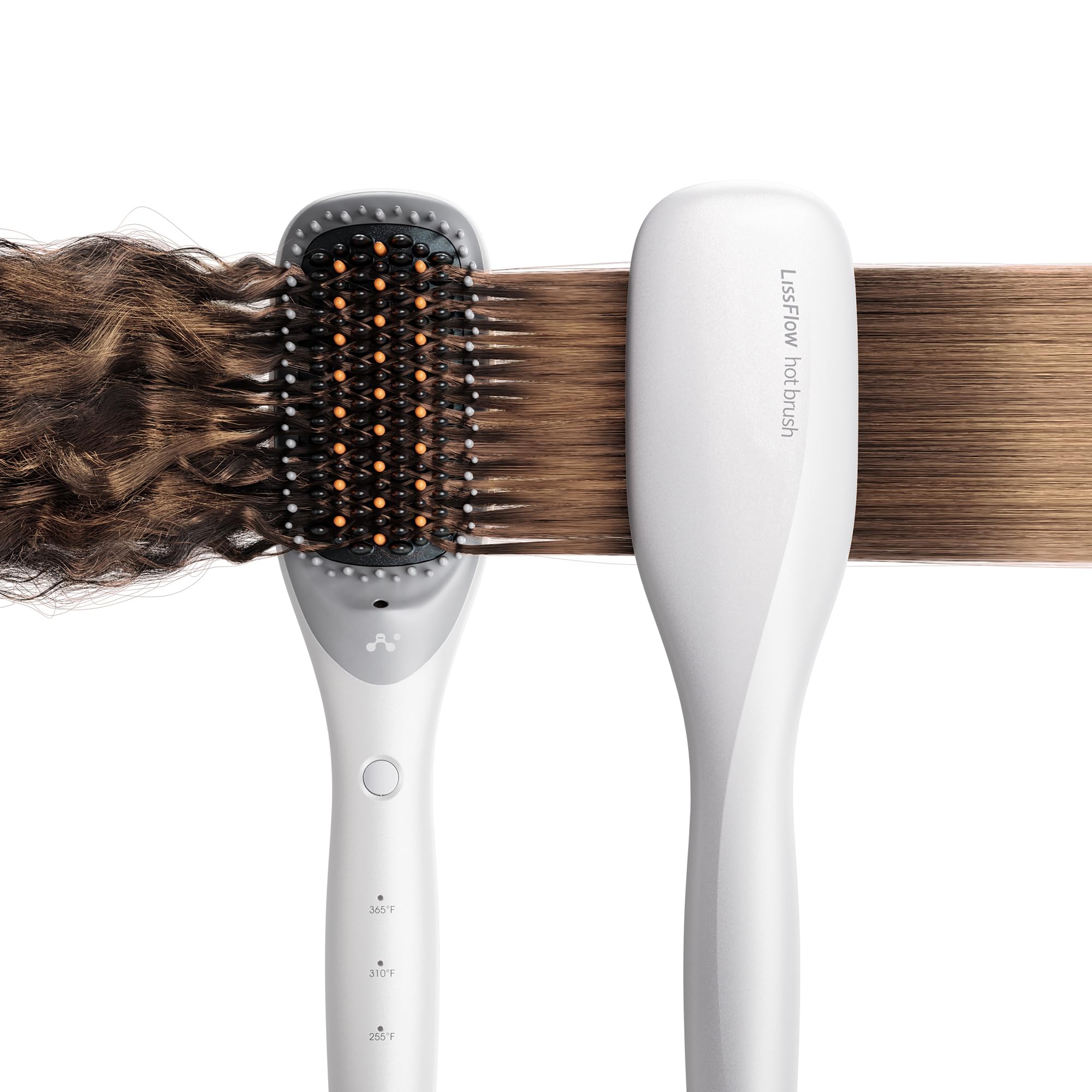 Thermal-Balance Hair Straightener Brush, 365°F Professional Styling Temp with Heat Damage Protection, 200M+ Negative Ions, Anti-Frizz Ceramic Coating, Dual-Voltage, White