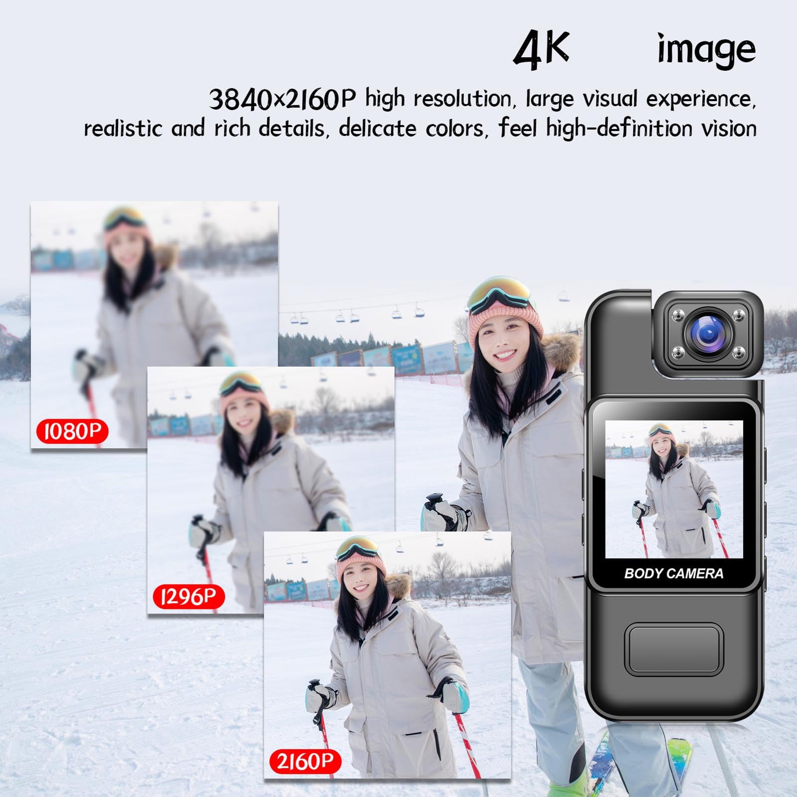 Sxhlseller Fotocamera per il CORPO CON Registrazione Audio e Video, Azione Indossabile COMPAGGIO CORPO CON 180 Gradi e Lenti Rotabili, Video Video per Esterni per Esterni Portatili per la