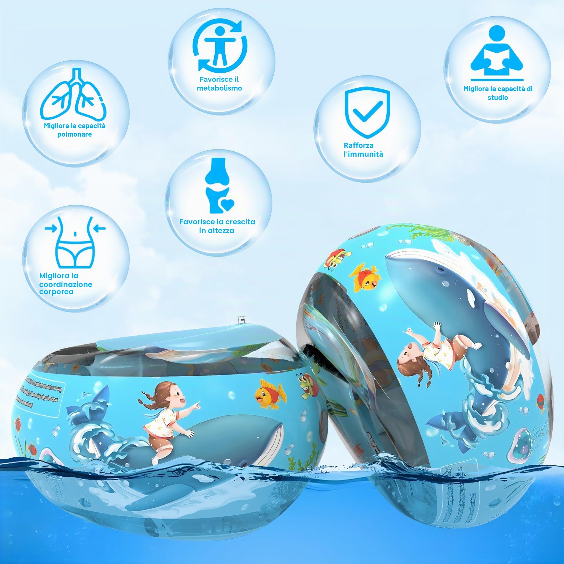 Braccioli Gonfiabili Bambini 1-14 Anni - Confortevoli e Sicuri -Swimming Arm Bands Con 3 Nucleo Airbag Indipendent per Principianti da un Anno Braccioli Rotondi Bambini (Ragazze e/Ragazzi)