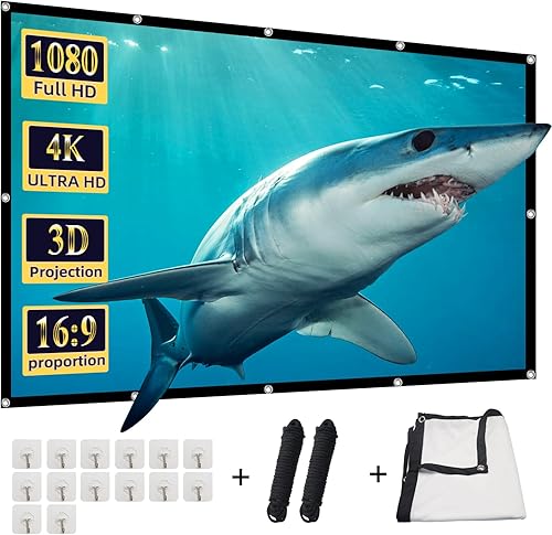 Pantalla de proyección de 130 pulgadas, pantalla de proyector plegable lavable, antiarrugas, portátil, 4K, para interior y exterior, 16:9, HD,