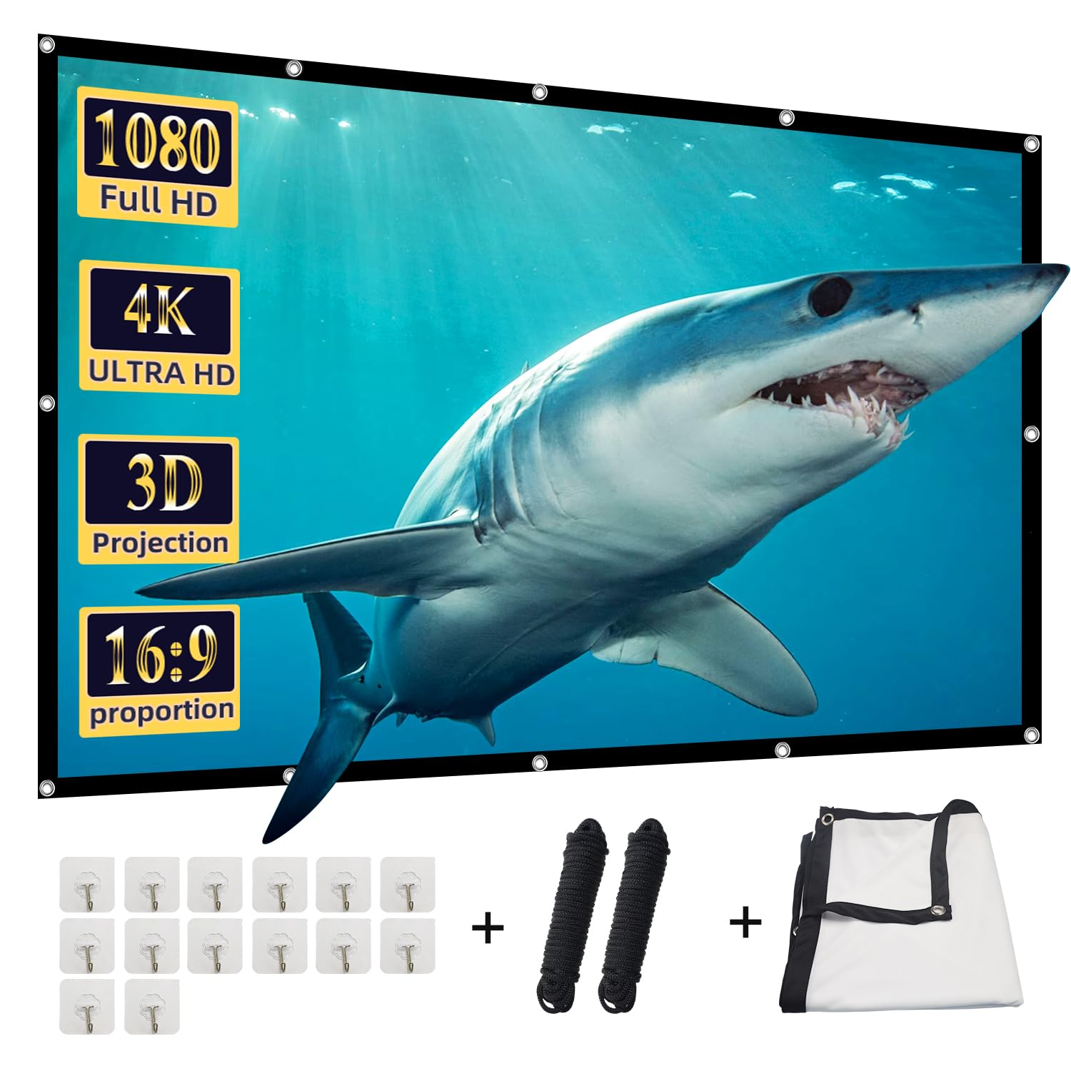 120 inch Projector Screen, DUYIKJ Foldable Washable Portable Rear Front Projector Screen 4K Indoor Outdoor 16:9 HD Projection Movies Screen for