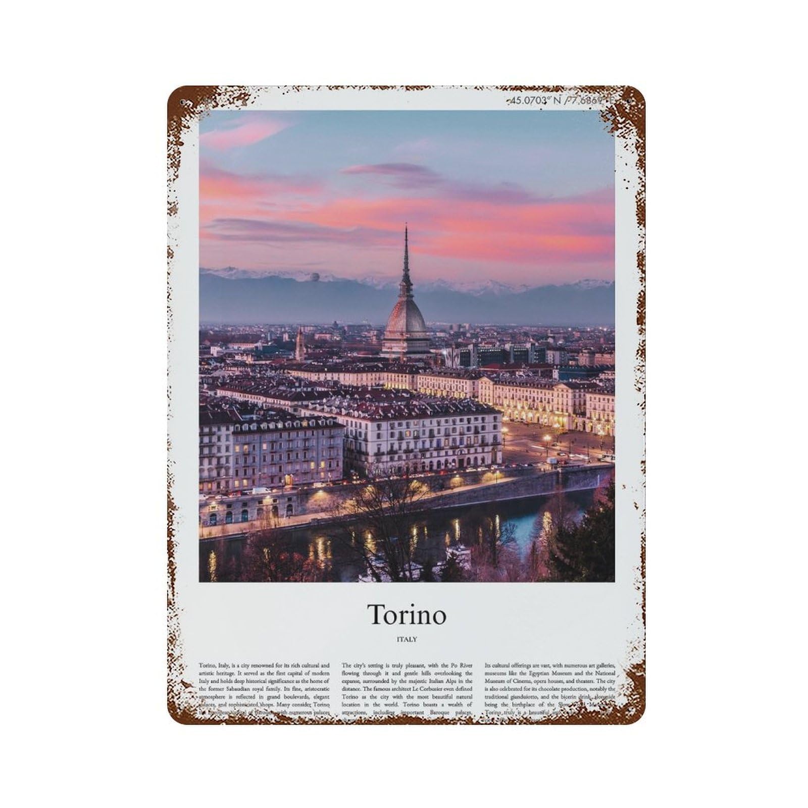 xiaoxiaoshen Torino Italy City Scenery Wall Decor Art Metal Tin Poster Modern Home Decor Art Home Bar Shop Decorations Vintage Sign 40x30cm