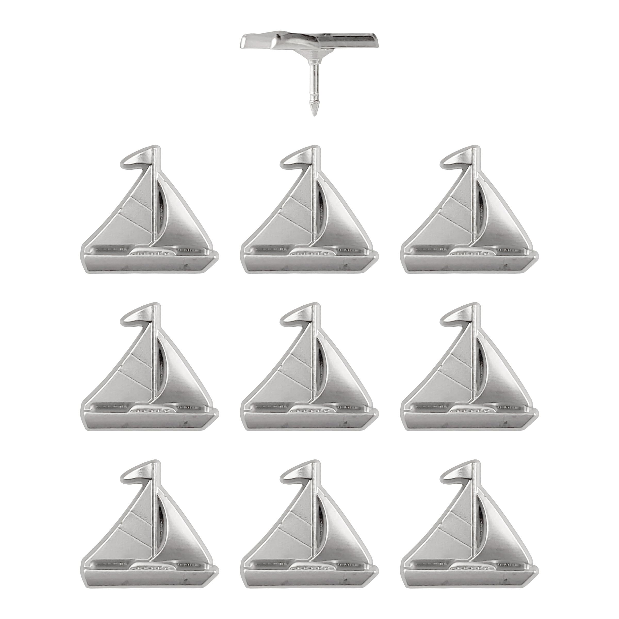Sailboat Push Pins - Silver Sailing Pins - for Cork Board, Maps, or Lapel Pin Use - Designed in USA - Set of 10