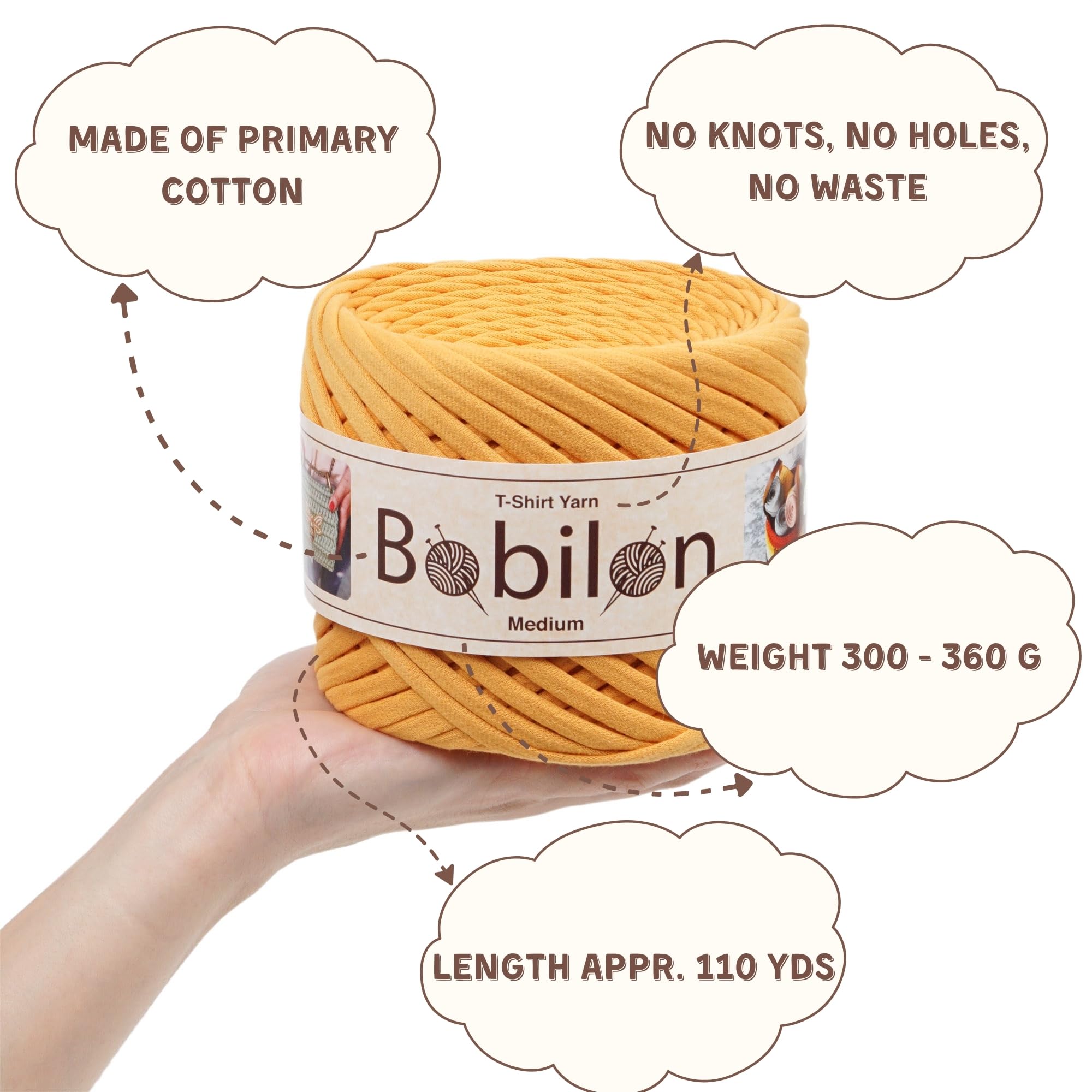 Cotton t-Shirt Yarn 7-9 mm for Crochet, Knitting, Macrame, DIY Crafts – Jersey Soft Ribbon, Fettuccini Zpagetti T-Yarn – Aprciot Crush