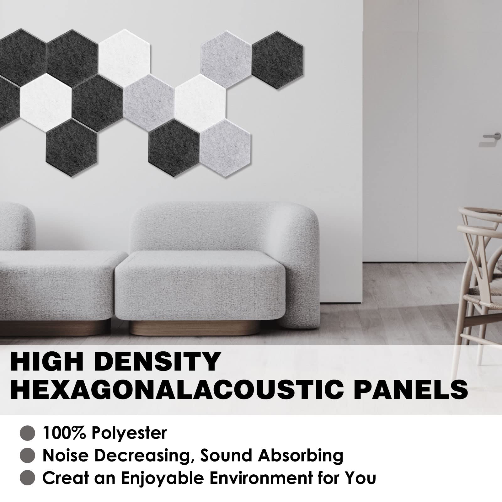 Pannelli Fonoassorbente Esagonale Autoadesiva, Deecam 30X26X1 CM Isolamento Acustico Alta Densità, Ignifugo/Isolamento Acustico/Decorazione, Decorazione e Trattamento Acustico Porta/Parete/Soffitto