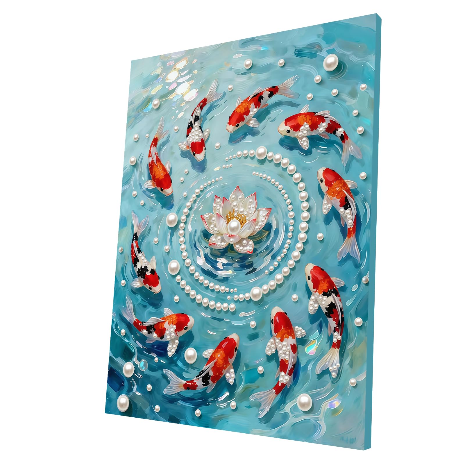 DIY Pearl Painting Kit with Wooden Frame, 3D Plastic Pearl Gemstone Ocean Art Craft for Adults Beginners, Diamond Dot Painting, Home Wall Decor Ready Gift for Women(Goldfish Lotus)(30 * 40cm)