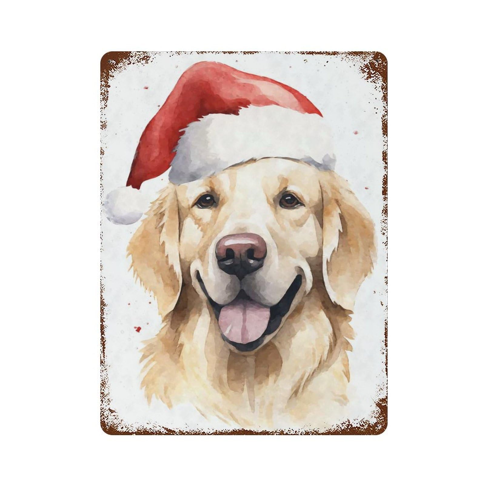 Golden Retriever Santa Hat Decorative Tin Sign 15.7"x11.8", for Bistro, Counter And Cafe Decor, Classic Wall Plaque