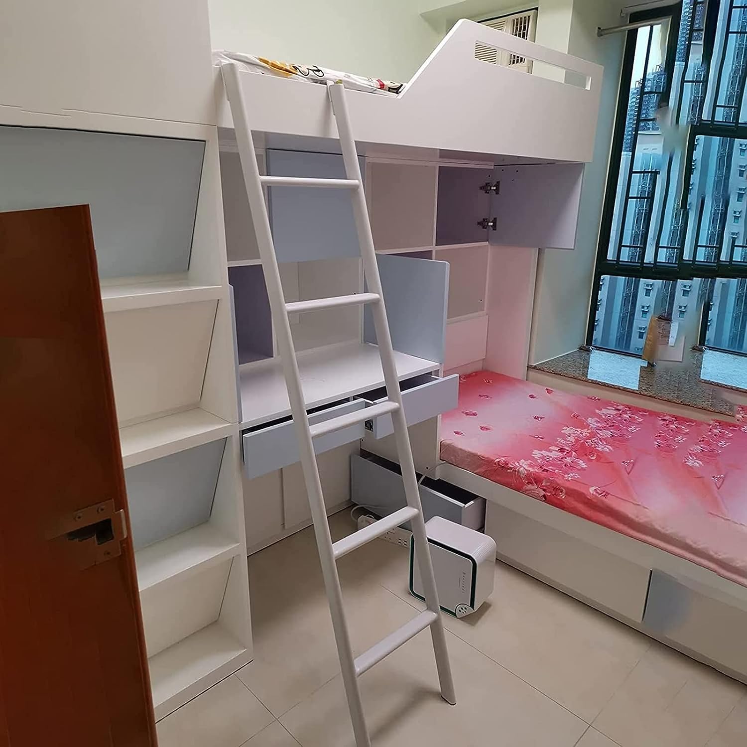 TONG TONG Cm Scala A Castello Superiore,Camper Rimorchio Camper In Metallo Scaletta Di Risalita, A Pavimento E Con Ganci Scala Per Letto A Soppalco, Bambini Adulti (160cm, Bianco)